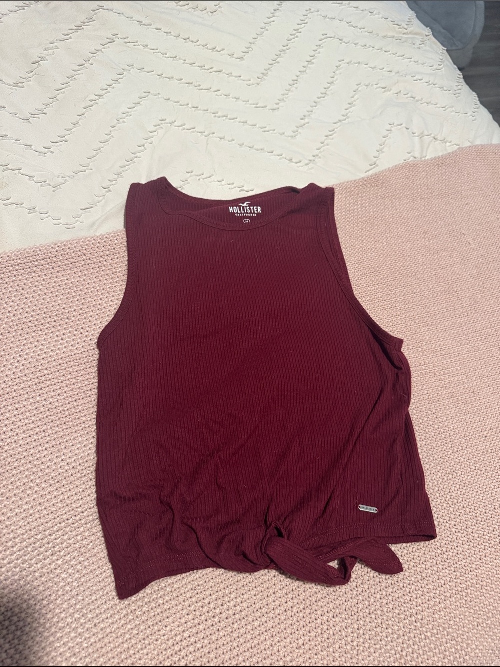 Hollister Women's Ribbed Tie-Hem Tank Top - Maroon